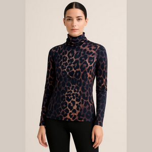 Laura plus purple and brown leopard print mock neck pullover top size 1X NWT